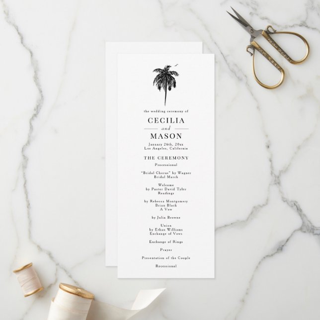 Tropical Palm Tree Wedding Program (Front/Back In Situ)