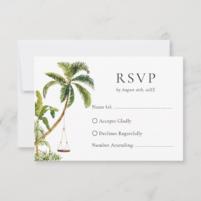 Tropical Palm Tree Wedding RSVP Card (Front)