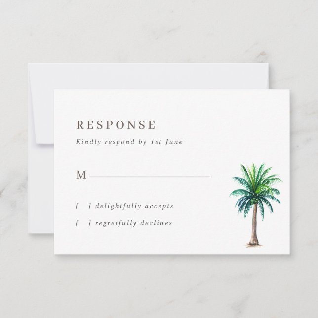 Tropical Palm Tree Wedding RSVP Card (Front)