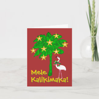 Tropical Palm Tree White Flamingo Personalized  Holiday Card
