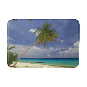 Tropical Palm Tree White Sandy Beach Bath Mat