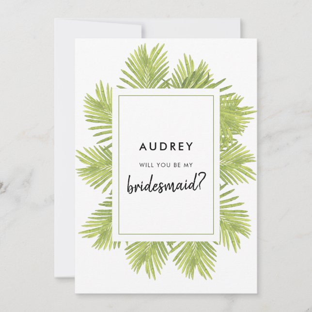 Tropical palm tree Will you be my bridesmaid Invitation (Front)