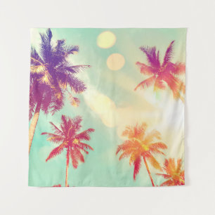 Tropical palm tree with colorful bokeh sun light o tapestry