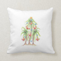 Tropical palm tree with crab ornaments pillow