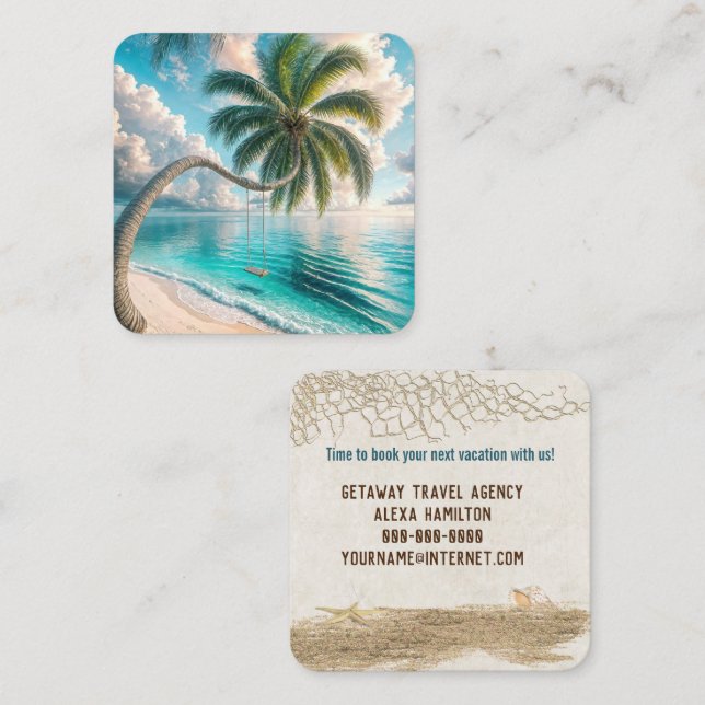 Tropical Palm Tree With Swing Square Business Card (Front/Back)