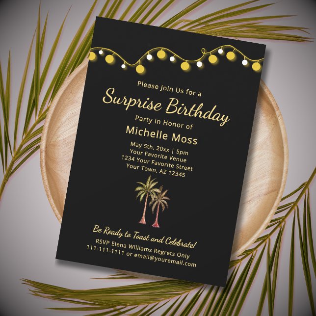 Tropical Palm Trees Adult Surprise Birthday Party  Invitation (Creator Uploaded)