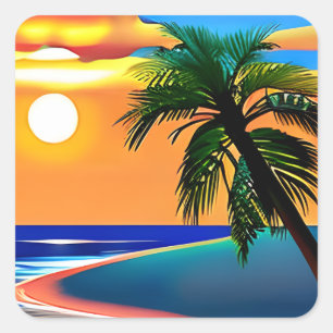 Tropical Palm Trees and Ocean Colourful Square Sticker