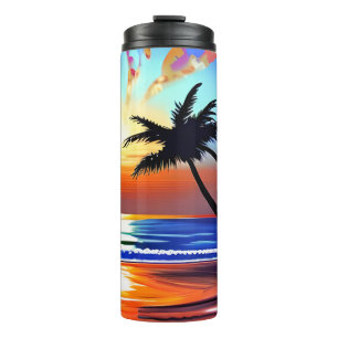 Tropical Palm Trees and Ocean Colourful Thermal Tumbler