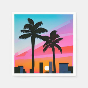 Tropical Palm Trees at Sunset - 80s Art  Napkin