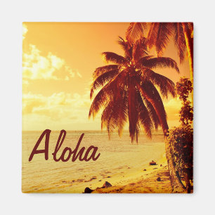 Tropical palm trees at sunset Aloha magnet