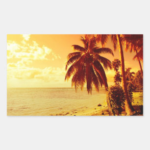 Tropical palm trees at sunset rectangle sticker