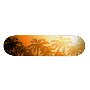 Tropical palm trees at sunset skateboard