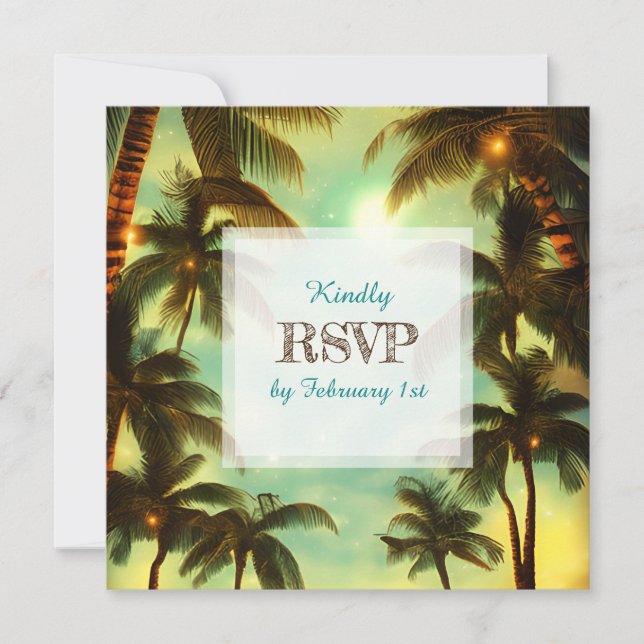Tropical Palm Trees at Sunset Wedding Invitation (Front)