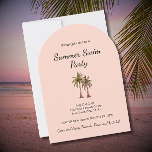 Tropical Palm Trees Barbecue Pool Party Blush Pink Invitation