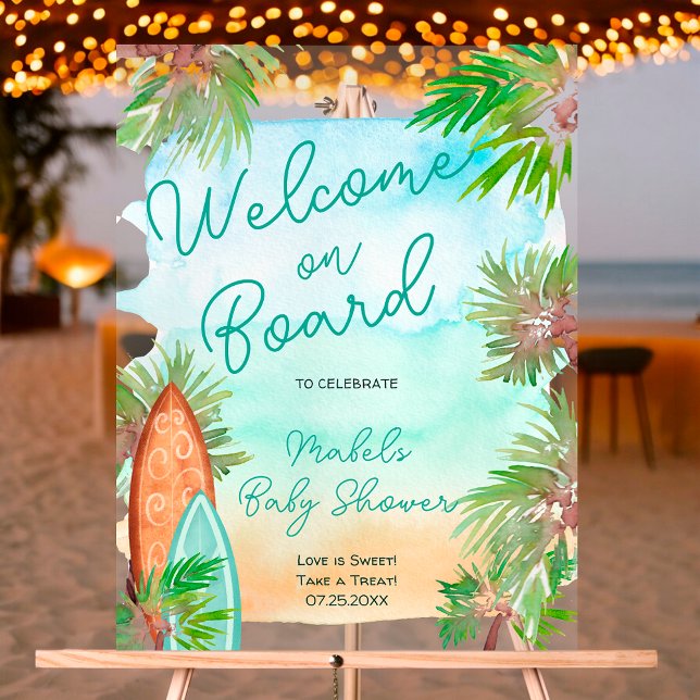 Tropical palm trees beach baby on board shower acrylic sign (Tropical palm trees beach baby on board shower acrylic sign)