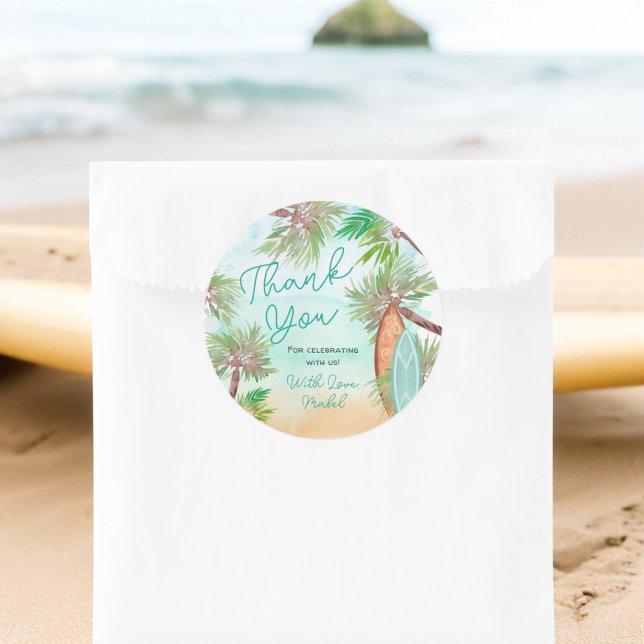 Tropical palm trees beach baby on board shower classic round sticker (Tropical palm trees beach baby on board shower classic round sticker)