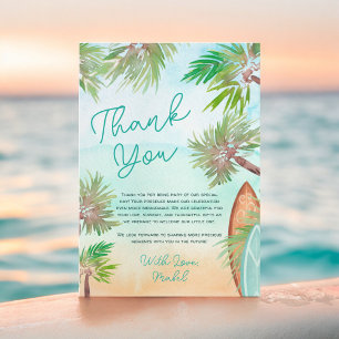 Tropical palm trees beach baby on board shower thank you card