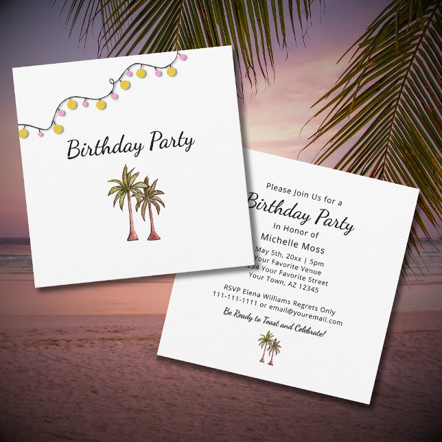 Tropical Palm Trees Beach Birthday Party Invitation (Creator Uploaded)