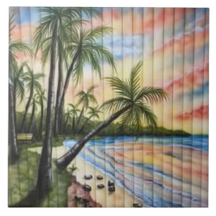 TROPICAL PALM TREES BEACH BLINDS CERAMIC TILE