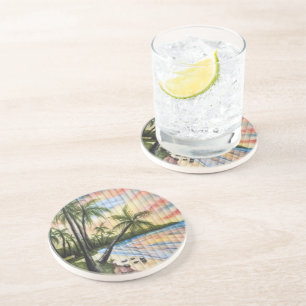 TROPICAL PALM TREES BEACH BLINDS COASTER