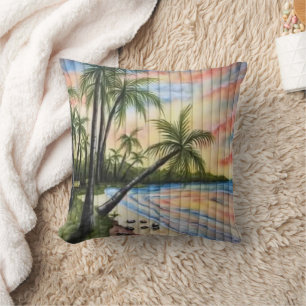 TROPICAL PALM TREES BEACH BLINDS CUSHION