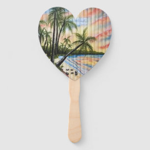 TROPICAL PALM TREES BEACH BLINDS HAND FAN
