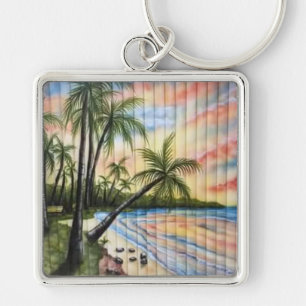 TROPICAL PALM TREES BEACH BLINDS KEY RING