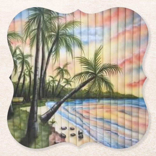 TROPICAL PALM TREES BEACH BLINDS PAPER COASTER (Front)