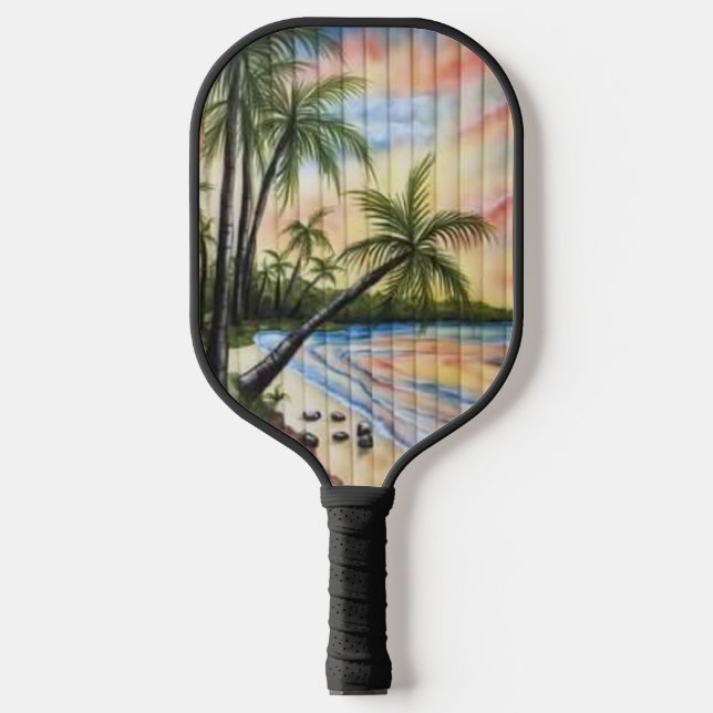 TROPICAL PALM TREES BEACH BLINDS PICKLEBALL PADDLE (Front)