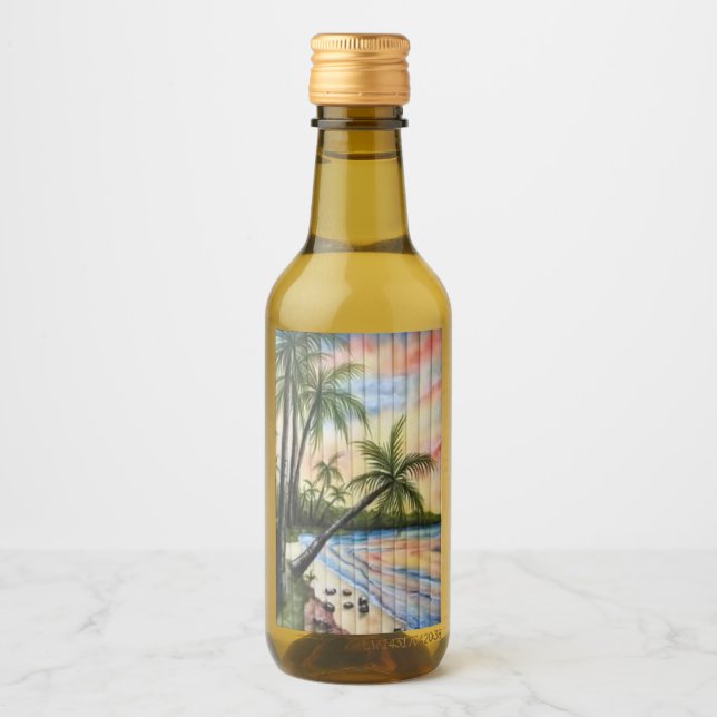 TROPICAL PALM TREES BEACH BLINDS WINE LABEL (Front)