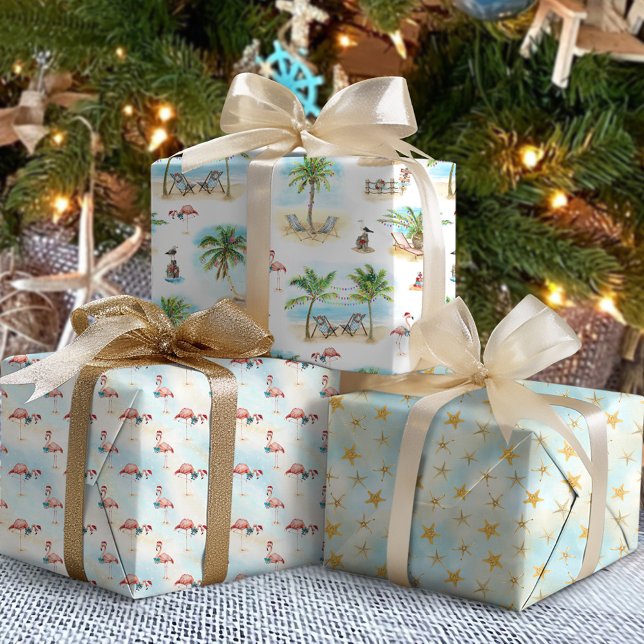 Tropical Palm Trees Beach Christmas Wrapping Paper Sheet (Creator Uploaded)