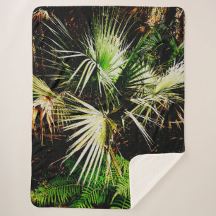 Tropical Palm Trees Beach Oil Painting Photo Sherpa Blanket