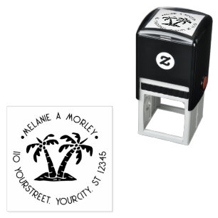 Tropical Palm Trees Beach Round Name Address #2 Self-inking Stamp