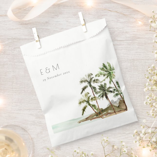Tropical Palm Trees Beach Sand Monogram Wedding Favour Bag (Clipped)