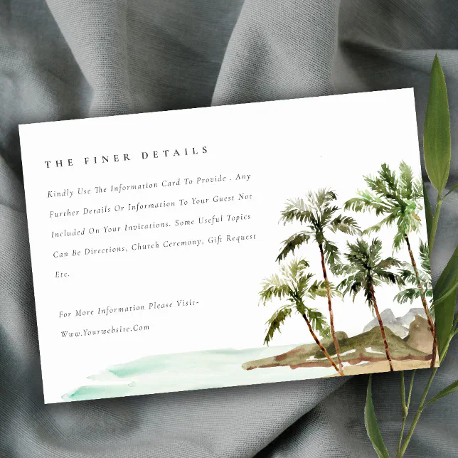 Tropical Palm Trees Beach Sand Wedding Details Enclosure Card | Zazzle