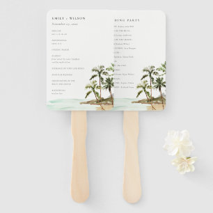 Tropical Palm Trees Beach Sand Wedding Program Hand Fan
