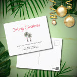 Tropical Palm Trees Beach Script Christmas  Holiday Postcard<br><div class="desc">Tropical Christmas greeting postcard,  with a palm trees illustration and script typography. With red and black customisable lettering,  you add your own information. A cheerful a d festive way send holiday wishes to friends and family from the Beach.</div>