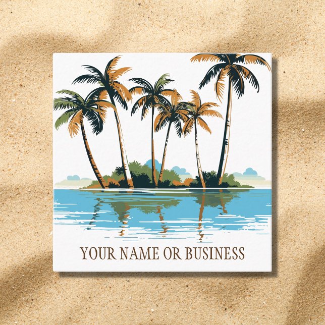 Tropical Palm Trees Beach Square Business Card (Front - Tropical Palm Trees Beach Square Business Card)