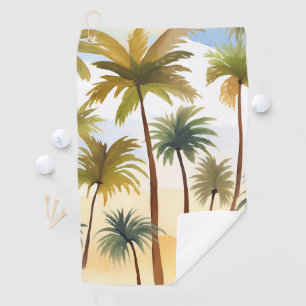 Tropical Palm Trees   Beach Watercolor Painting Golf Towel