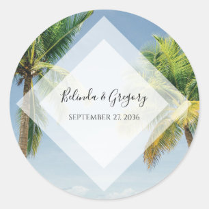 Tropical Palm Trees Beach Wedding Classic Round Sticker