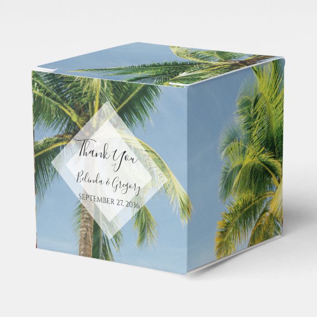 Tropical Palm Trees Beach Wedding Favour Box (Front Side)