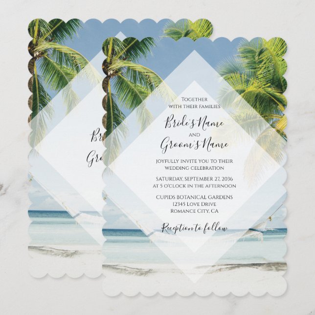 Tropical Palm Trees Beach Wedding Invitations (Front/Back)