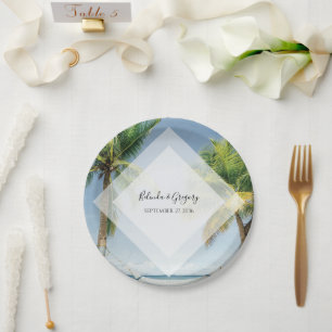 Tropical Palm Trees Beach Wedding  Paper Plate