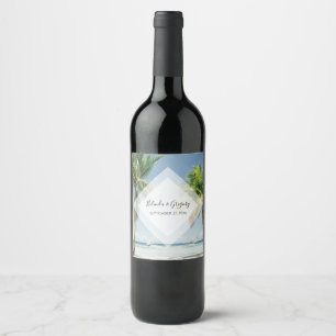 Tropical Palm Trees Beach Wedding  Wine Label