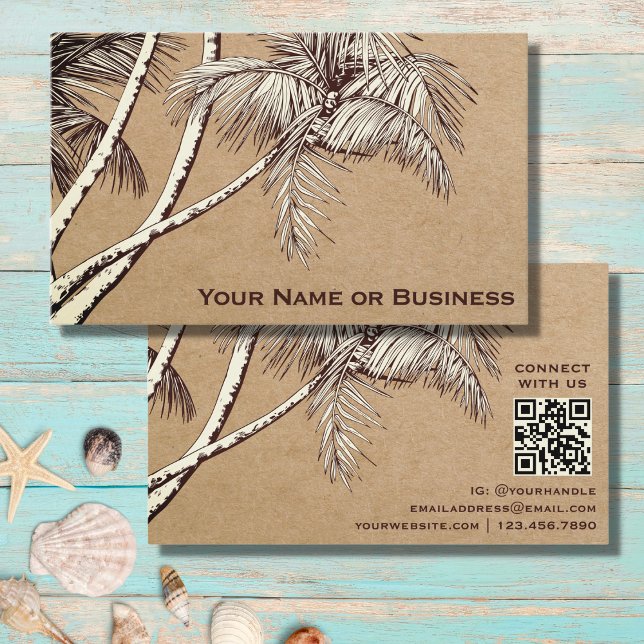Tropical Palm Trees Beach with QR Code Business Card (Creator Uploaded)