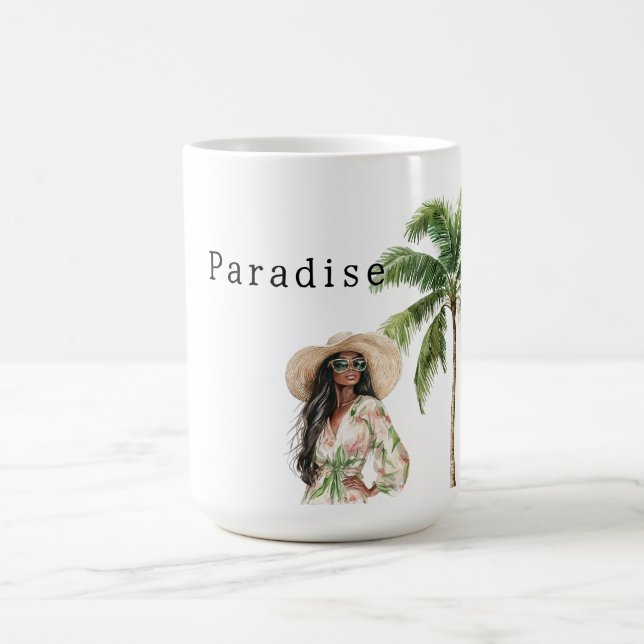 Tropical Palm Trees Beach Woman Coffee Mug (Center)