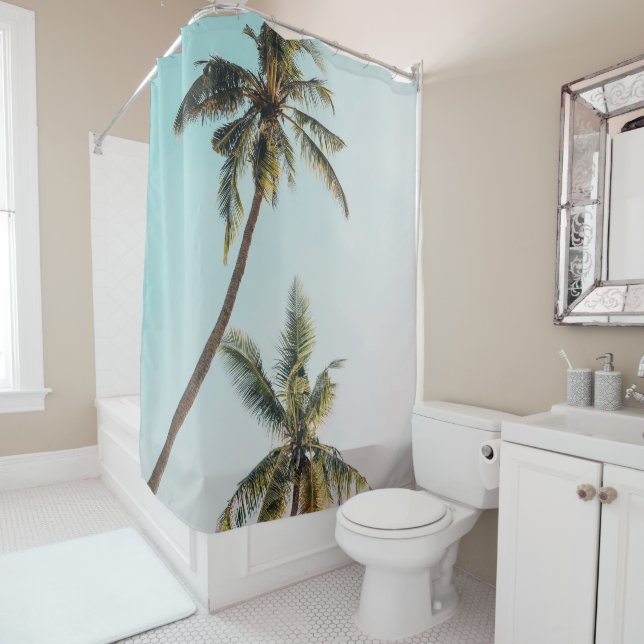 Tropical Palm Trees Beachy Summer Shower Curtain (In Situ)