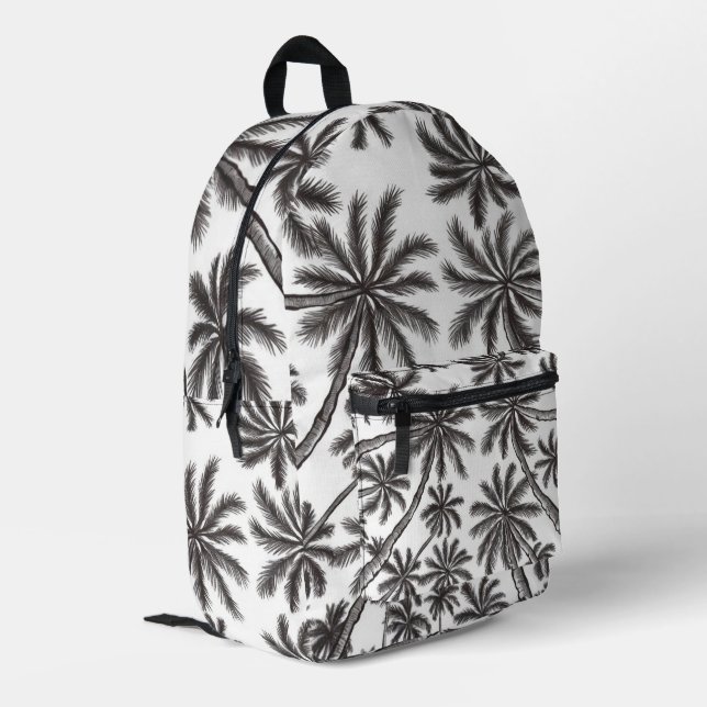 Tropical Palm Trees Black and White Pattern Printed Backpack (Back Corner Left)