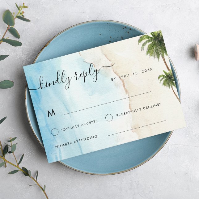 Tropical Palm Trees Boho Beach Destination Wedding RSVP Card (Creator Uploaded)