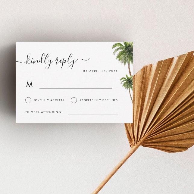 Tropical Palm Trees Boho Beach Destination Wedding RSVP Card (Creator Uploaded)